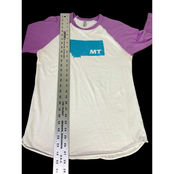 Womens T Shirt American Apparel Purple Raglan State Of Montana Size Small - Picture 7 of 7